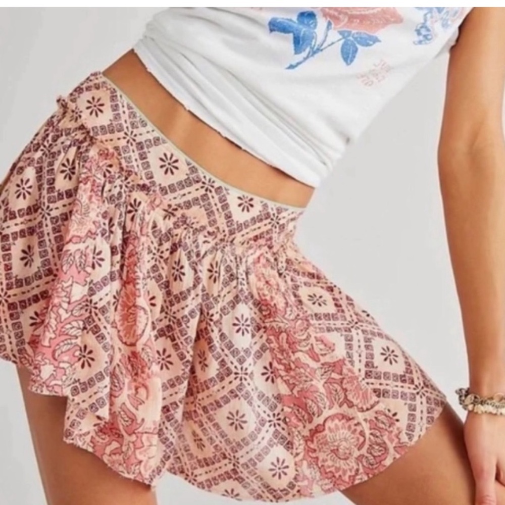 Free People Boho Pink Printed Flowy Shorts - Picture 3 of 5